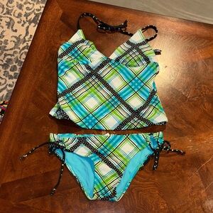 Women’s Swim Set in Blue and Green Plaid